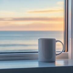 Obraz premium Coastal Sunrise Coffee at Window