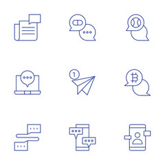 Messaging icons set. Thin Line style, editable stroke. notification, bitcoin, smartphone, laptop, chat, newspaper