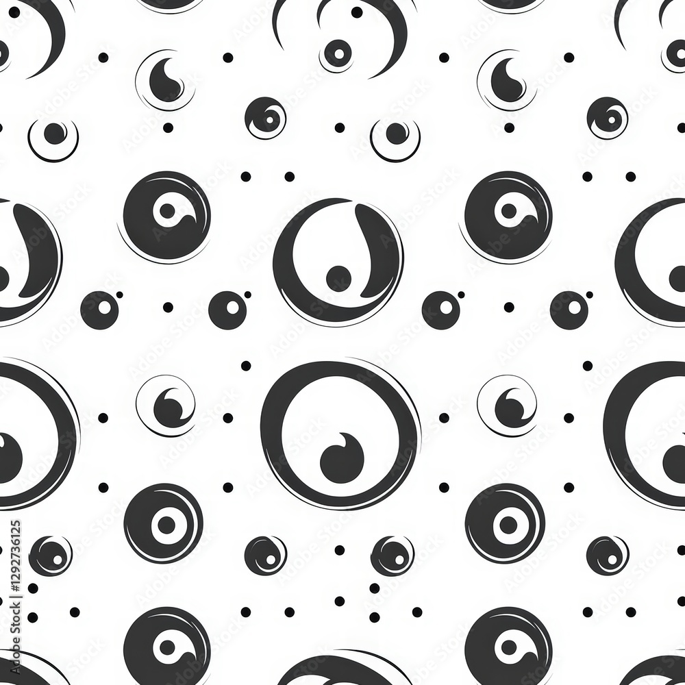 Poster playful pattern of circles and dots in various sizes and colors creating a fun and lively design
