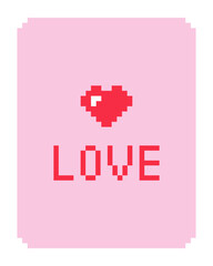 Valentines Day card with pixel heart and word Love