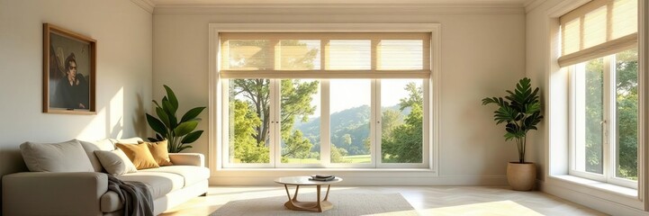 Cream house, symmetrical windows, blinds open ,  dwelling,  window frame