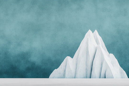 Minimalist iceberg with jagged peaks against a textured blue sky