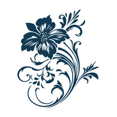 Beautiful Romantic Navy Blue Flower Floral Florist Ornament Border Decoration