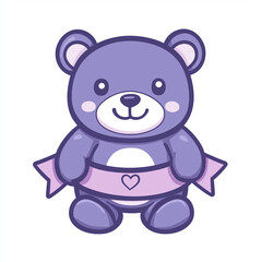 Naklejka premium Purple teddy bear holding a heart-shaped ribbon banner, symbolizing affection, childhood fun, and perfect for gifts