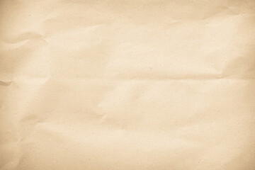 Old paper vintage texture surface for background. Recycle pale brown paper crumpled texture, Cream color recycled kraft paper texture blank with copy space for text.