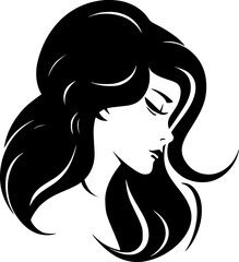 Elegant Black & White Female Portrait – Stylish Hair & Beauty Illustration