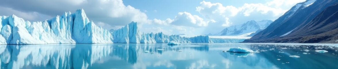 Vast glacial expanse, towering ice formations, landscape, iceberg, serac
