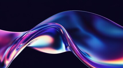 Abstract Iridescent Fluid Wave 3D Render, Blue Purple Gradient, Digital Art Fluid art, abstract background