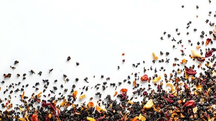 Dry fruit tea randomly scattered on a white