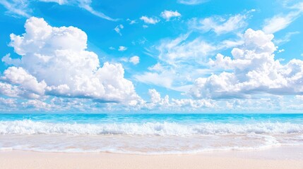 Obraz premium Tropical beach, turquoise waves, sunny sky, vacation background (1)