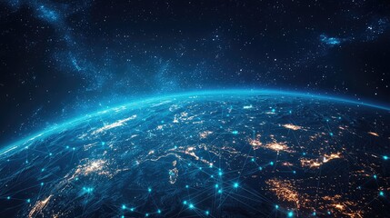 Fototapeta premium Earth viewed from space with illuminated cities and connections