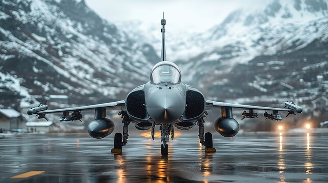 Fighter jet on the airport Tarmac, showcasing its imposing presence, Power full speed interceptor jet Pilot preparing, 32k 