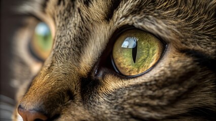 Intriguing Gaze of Feline Eyes: An extreme close-up showcases a captivating feline eye, with striking colors. It's a snapshot of raw emotion and curiosity