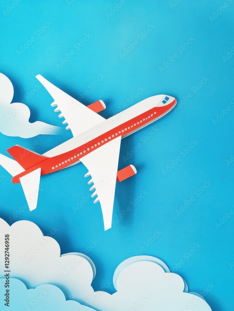 Poster leadership concept visualized through digital craft with a bold airplane soaring in a clear blue sky