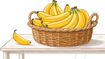 Banana Illustration vector design, Banana in wicker basket on table in white background vector design
