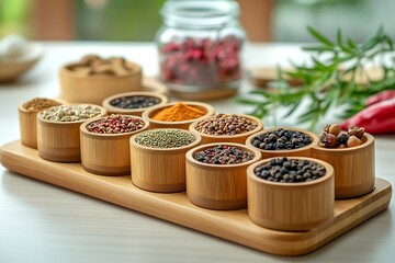 Assorted Spices in Wooden Bowls