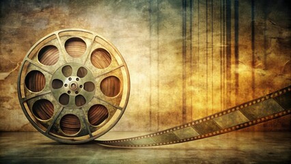 Obraz premium Vintage Film Reel with Faded Strips, retro style, vintage film reel, retro style