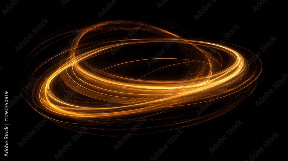 Poster abstract light painting with swirling golden trails on dark background. dynamic motion and energy ar