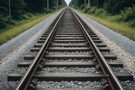 there is a train track that is going down the middle of the woods