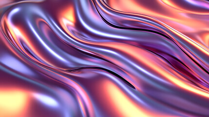 Abstract liquid swirls of iridescent purple and orange hues. Smooth, flowing texture with a glossy finish.