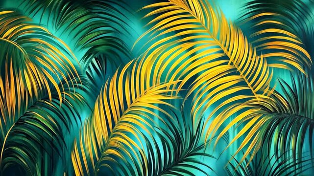 Vibrant tropical leaves showcasing interplay of yellow and green colors in a lush environment