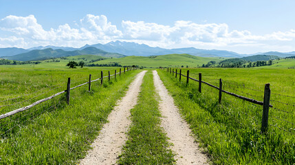 Dirt road leads to mountain range under blue sky (1)
