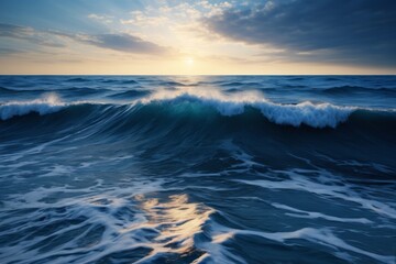arafed view of a wave breaking in the ocean at sunset