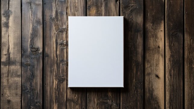White blank canvas mockup, 24x36 inches in size with a wooden wall background, close-up shot and natural lighting