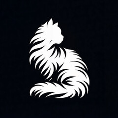 Obraz premium Elegant white cat silhouette on a black background 