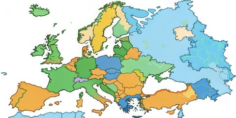 Naklejka premium A high-quality map of Europe with clear borders of regions such as Northern Europe