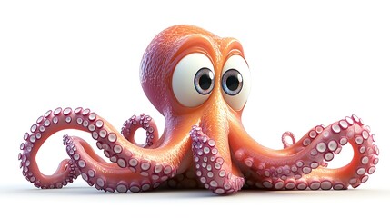 Fototapeta premium Whimsical octopus character underwater scene digital art cartoonish style