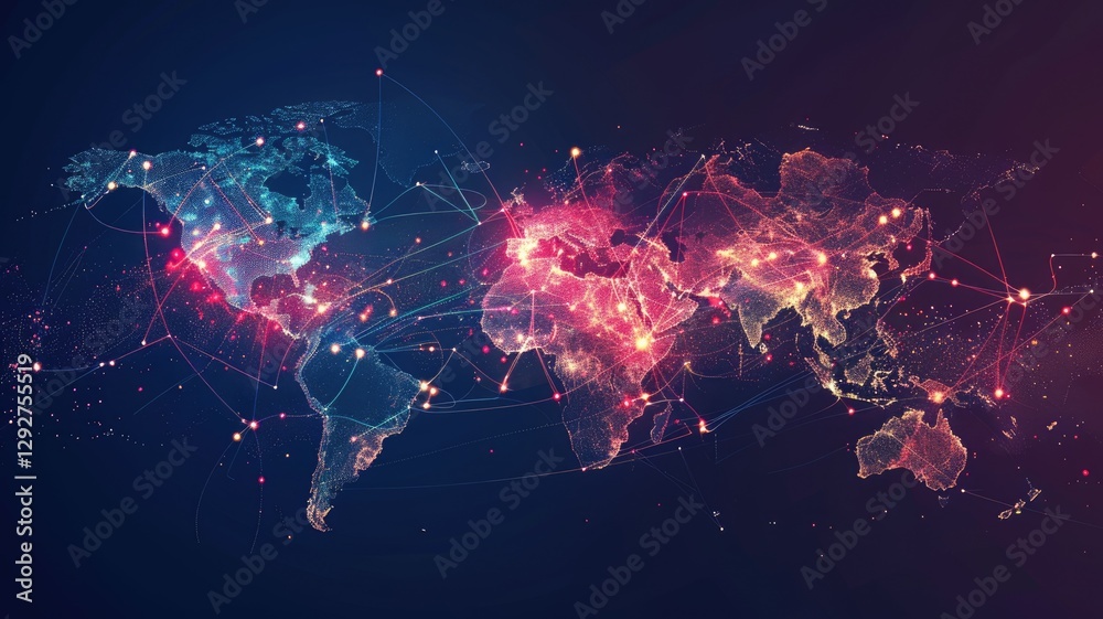 Poster an abstract visualization depicting a global network partitioning, showcasing intricate connections 