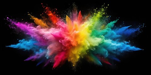 Vibrant Colored Powder Explosion Isolated on Black Background