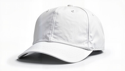 Fototapeta premium A clean white cap mockup with a neutral background, showcasing the textured fabric and stitching details. Ideal for custom branding, embroidery previews, and headwear fashion.