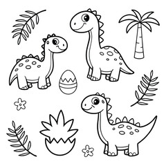 Dinosaur Line Art for Coloring Fun and Easy Illustration