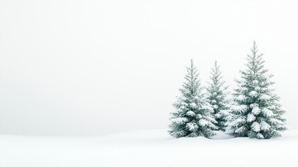 Fototapeta premium A serene winter landscape featuring snow-covered evergreen trees in soft white mist.