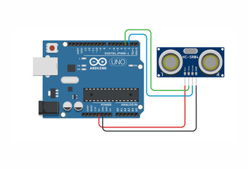 Arduino project circuits. Sensors and programmer. Educational schemes for Hobby and Coding. Distance meter