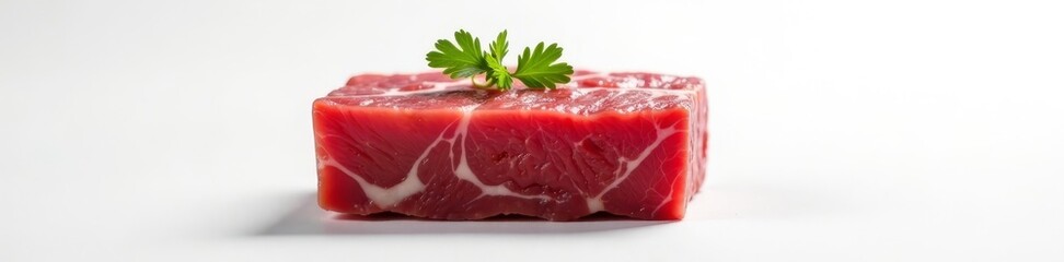 Single piece of Japanese Wagyu sirloin, seemingly suspended in air on white , studio photo, asian food