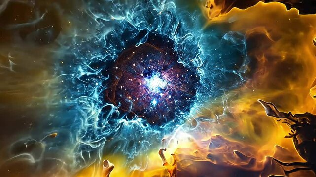 Stunning view of a nebula in deep space with vibrant blue and orange colors