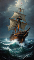 Fototapeta premium Dramatic Shipwreck at Sea, 19th-Century Oil Painting
