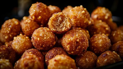 Crispy tunisian bambalouni street food delight outdoor market closeup view culinary exploration