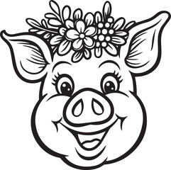 Happy Pig with Floral Crown A Whimsical Farm Design vector