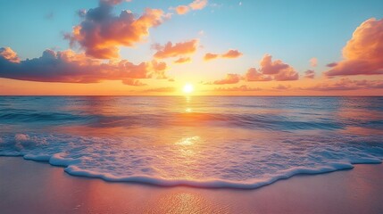 Obraz premium Tranquil Beach Scene with Gentle Waves at Sunset – Generative AI