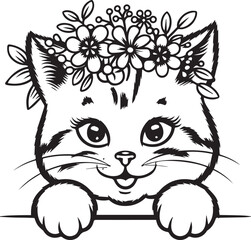 Floral Cat Playful Kitten with Flowers vector