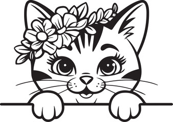 Floral Cat Playful Kitten with Flowers vector