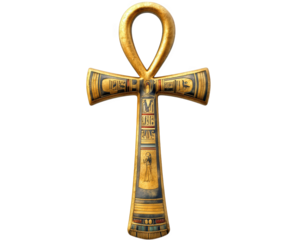 Ancient Egyptian ankh symbol, sacred cross representing life and immortality, adorned with intricate designs and hieroglyphs, showcasing rich cultural heritage