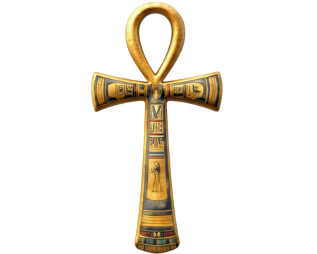 Ancient Egyptian ankh symbol, sacred cross representing life and immortality, adorned with intricate designs and hieroglyphs, showcasing rich cultural heritage