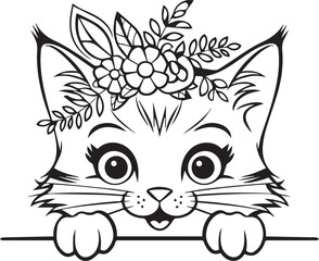Floral Cat Playful Kitten with Flowers vector
