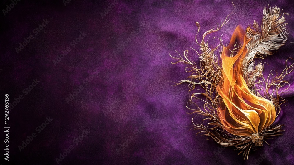 Poster dynamic flowing kanok flame design abstract art vibrant purple background soft curves artistic conce