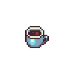 Cup of coffee or tea pixel art icon isolated vector illustration 8-bit sprite video game assets.